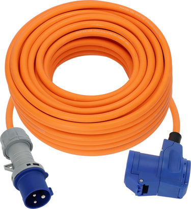 Brennenstuhl cee verlengkabel 25m kabel in oranje (cee stekker en hoekkoppeling incl. combinatie stekkerdoos met led-spanningsindicator, 230v 16a, voor permanent gebruik buitenshuis, made in germany)