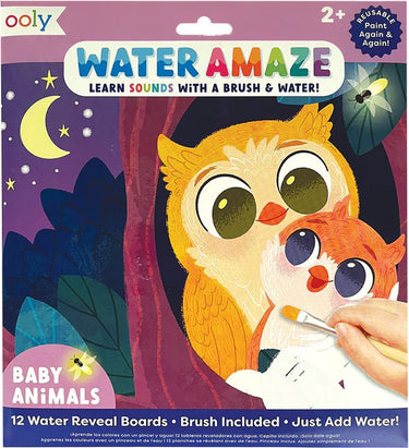 Ooly - water amaze water reveal boards - baby animals - kleuren met water - 12 verschillende afbeeldingen - verborgen afbeeldingen worden onthuld met water - inclusief verfkwast - de afbeeldingen verdwijnen als ze droog zijn - geschikt vanaf 2 jaar