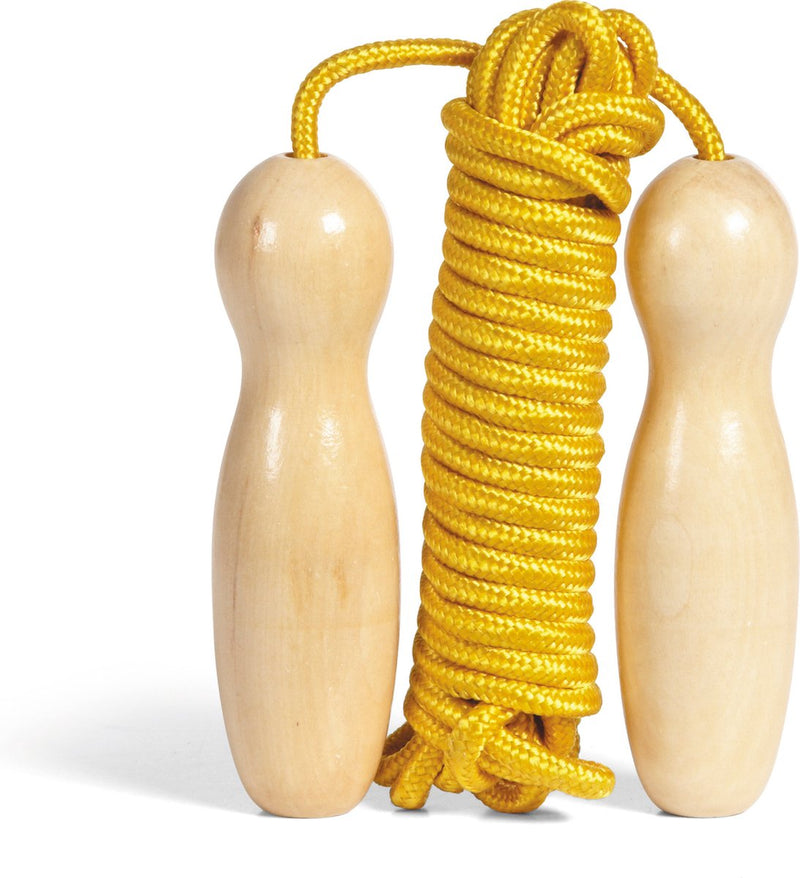 Afbeelding laden in galerijviewer, Bs toys springtouw geel met houten handvatten
