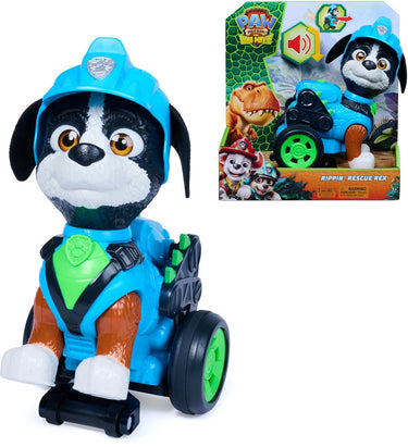 Paw patrol - de dino film - rippin rescue rex, terugtrek-actiefiguur van 20,3 cm met geluid en geactiveerde stunts