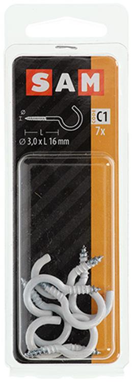 Mack 1017806 - schroefhaak staal wit 7 st 3,0 x 16 mm | 10 stuks
