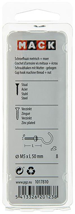 Mack 1017810 - schroefhaak metrisch + moer verzinkt 4st m5 x 50 mm | 10 stuks
