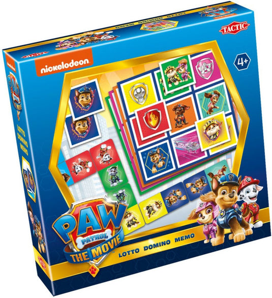 Tactic paw patrol: the movie 3-in-1 spellenverzameling – kaartspel – lotto – domino – memo – kinderspel vanaf 4 jaar