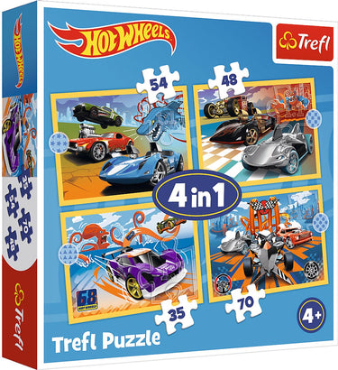 Trefl puzzel hot wheels voertuigen - 4in1 kartonnen speelgoed.