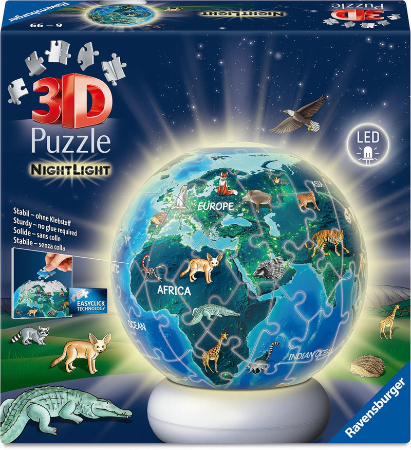 ギャラリービューアに画像をロードする, Ravensburger – aarde met diermotieven – 3d puzzle-ball nachtlicht – 73 stukjes
