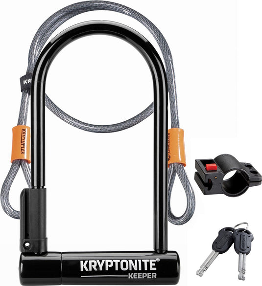 Kryptonite keeper standard beugelslot met kabel – fiets – art-2 slot – beugelslot (elektrische) fiets – 10,2x20,3 cm - kabel 120 cm lang – zwart