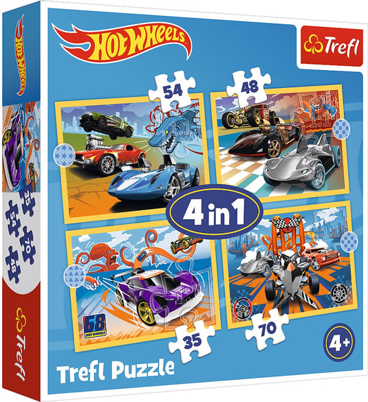 Trefl hot wheels voertuigen 4-in-1 puzzel - 207 stukjes - vanaf 3 jaar