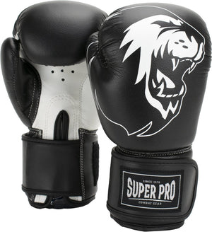 Super pro combat gear talent (kick)bokshandschoenen zwart wit 10oz