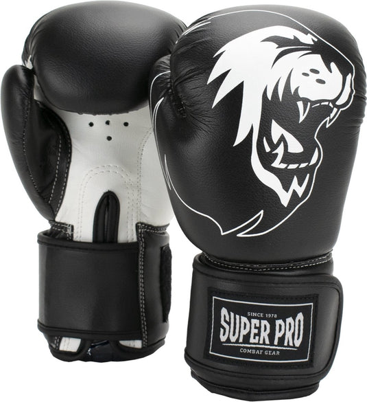 Super pro combat gear talent (kick)bokshandschoenen zwart wit 10oz