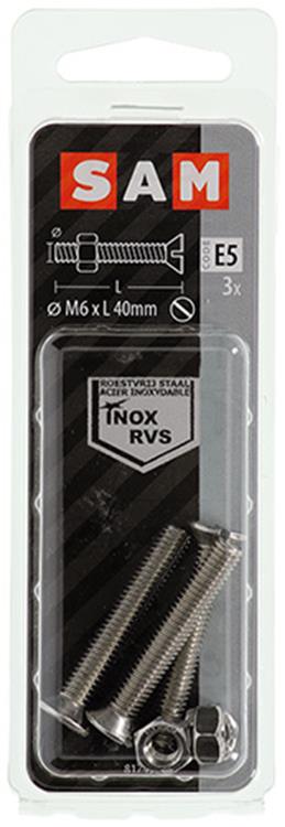Mack 1019816 - metaalschroef verz. kop + moer rvs 3 st m6x40 | 10 stuks