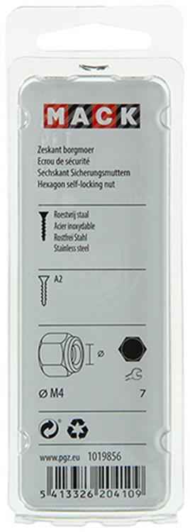 Mack 1019856 - zeskant borgmoer inox a2 6 st m 4 | 10 stuks
