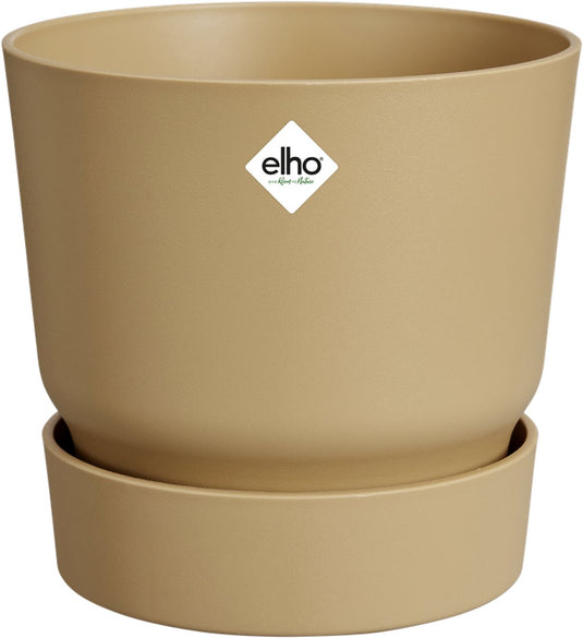 Elho greenville rond 47 - grote bloempot voor buiten met waterreservoir - 100% gerecycled plastic - ø 47 x h 44 cm - goudkleurig zand