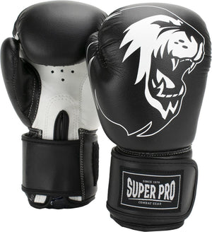 Super pro combat gear talent (kick)bokshandschoenen zwart wit 4oz