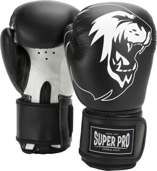 Super pro combat gear talent (kick)bokshandschoenen zwart wit 4oz