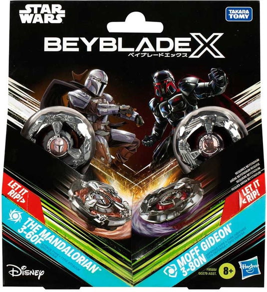 Hasbro beyblade x en star wars-collab, the mandalorian 3-60f vs. moff gideon 3-80n, multipackset, leeftijd 8+