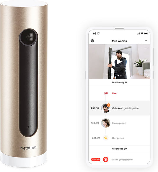 Netatmo slimme binnencamera - wifi beveiligingscamera - bewegingsdetectie - nachtzicht - werkt met google home, alexa en apple homekit - 1 stuk - goud