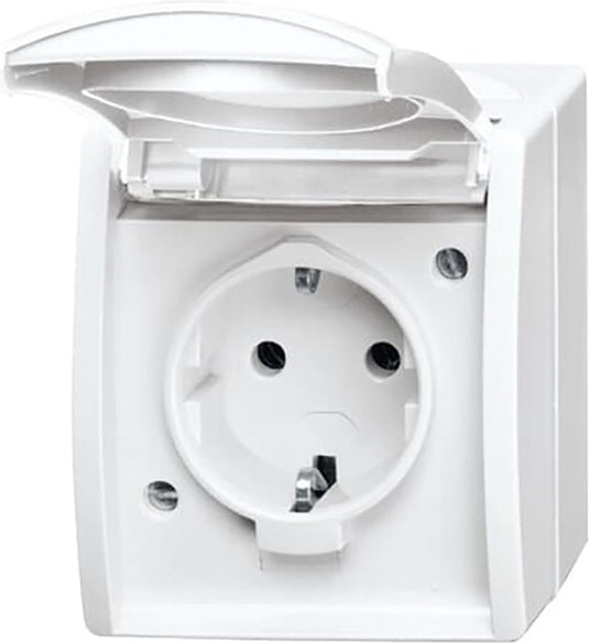 Busch-jaeger 20 ew-54 ocean (opbouw) wandcontactdoos met randaarde spatwaterdicht wit