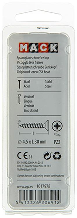 Mack 1017978 - spaanplaatschroef vz kop geelverz. 50st 4,5 x 30 mm | 5 stuks