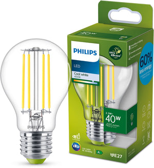 Philips led philips ultraefficient led lamp - transparant - 40w - e27-fitting - koelwit licht: 4000k - bespaar op energiekosten