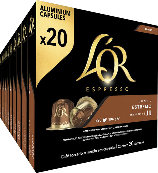 L'or lungo estremo koffiecups - intensiteit 10 12 - 10 x 20 capsules