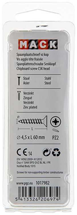 Mack 1017982 - spaanplaatschroef vz kop geelverz. 25st 4,5 x 60 mm | 5 stuks