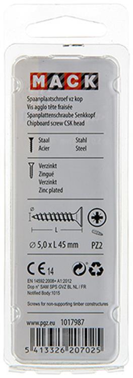 Afbeelding laden in galerijviewer, Mack 1017987 - spaanplaatschroef vz kop geelverz. 27st 5,0 x 45 mm | 5 stuks
