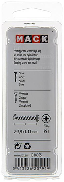 Afbeelding laden in galerijviewer, Mack 1018055 - zelftappende schroef cylkop verz.100 st 2,9 x 13 mm | 10 stuks
