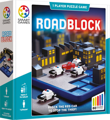 Smartgames roadblock - logisch denkspel - 80 opdrachten - ruimtelijke breinbreker solospel - vanaf 7 jaar - vang de gangster - politie