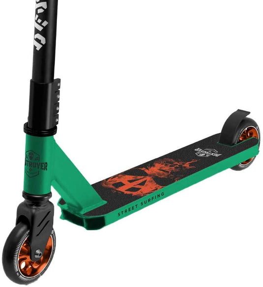 Streetsurfing street surfing destroyer stuntstep beginner – freestyle trickstep – 100 mm wielen – skatepark pro scooter – groen