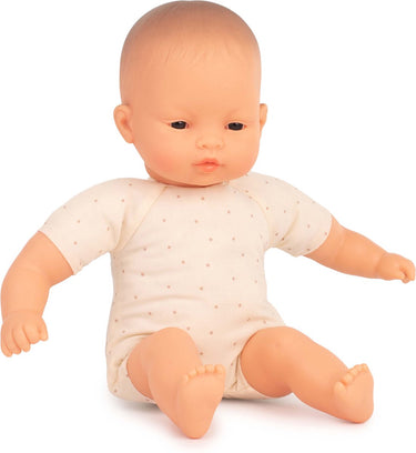 Miniland babypop met stoffen lijfje - aziatisch 32cm - met vanillegeur - waterdicht - 10 maanden