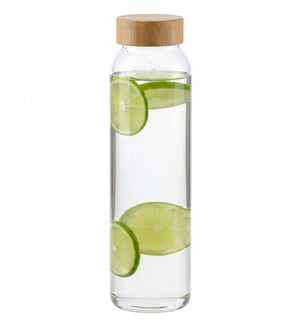 Alpina glazen waterfles drinkfles sportfles - helder transparant - met bamboe dop - 1000 ml