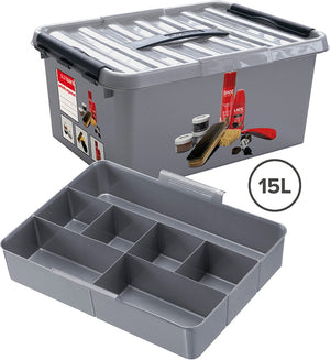 Sunware q-line schoenpoetsdoos met inzet 15l - 40x30x18 cm - metaal zwart