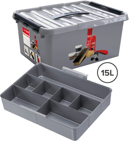 Sunware q-line schoenpoetsdoos met inzet 15l - 40x30x18 cm - metaal zwart