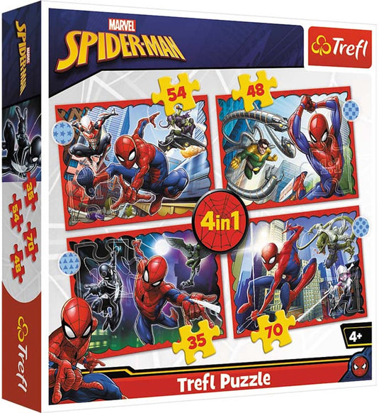 Trefl puzzel spider-man 4-in-1 - disney marvel karton kinderpuzzel.