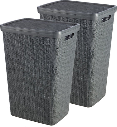 Curver jute wasmand met deksel - 58 liter - 2 stuks - donkergrijs