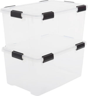 Iris airtight opbergbox - 50l - kunststof - transparant zwart - set van 2