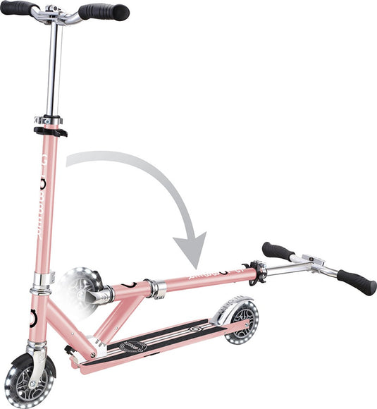 Globber kinderstep - flow - roze chrome - lichtgevende wielen - vouwbaar - vanaf 5 jaar