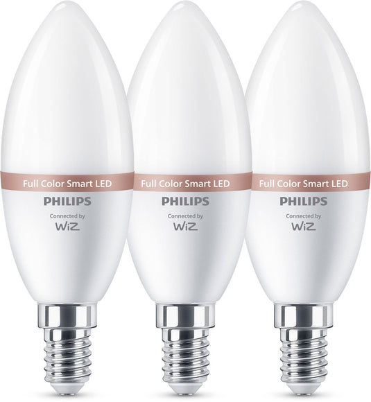 Philips led philips smart lighting - kaarslamp 3-pack - slimme led verlichting - gekleurd en wit licht - 470 lumen - e14 - 40w - mat - 3 stuks