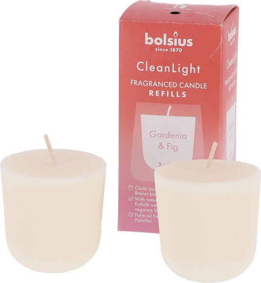 Bolsius - clean light - geurkaars - navulling - 2 stuks per verpakking - gardenia fig