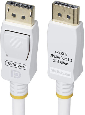Startech .com 1,8m vesa gecertificeerde displayport 1.2 kabel, wit, 4k 60hz, 21.6gbps, vergrendelbare dp connectors, dp 1.2 displayport kabel, dp monitor kabel, m m
