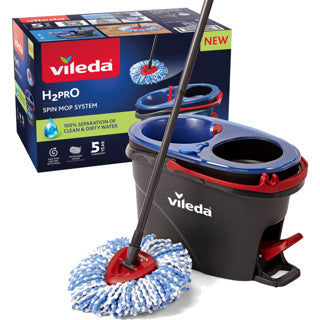 Afbeelding laden in galerijviewer, Vileda h2pro spin mop-systeem, complete set met spinmop en emmer met pedaalpers, twee gescheiden waterreservoirs, schoon water bij elke spoeling
