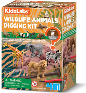 4m opgraafkit - wilde dieren - wetenschap en spel - 2 dieren-12 variëteiten - kidzlabs - 5 jaar