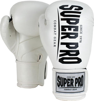 Super pro combat gear champ (kick)bokshandschoenen wit zwart 8oz