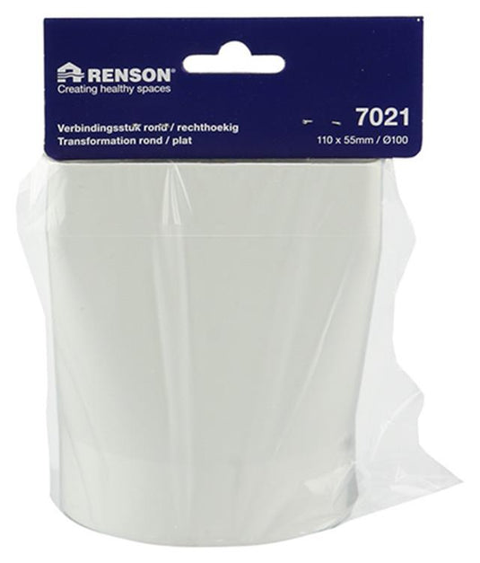 Renson 1006410 - pvc verbindingsstuk rond rechth. 7021 wit ø 100 | 2 stuks