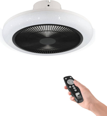 Eglo kostrena plafondventilator met lamp - ø 45,5 cm - 3 snelheden - instelbaar wit licht - dimbaar - ac longer life - wit zwart - sterren
