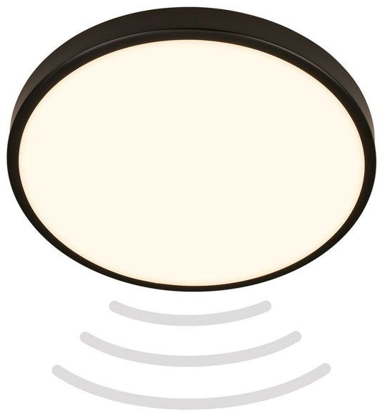 B.k.licht briloner chet - badkamerverlichting - led plafonniere - badkamer lamp - met bewegingssensor - ip54 - warm wit licht - 12w - ø29cm - zwart