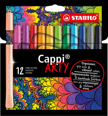 Stabilo cappi - viltstift - nooit meer je dop kwijt dankzij de dopring - arty etui met 12 kleuren + 1 dopring