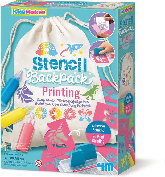 4m knutselen - pimp je rugzak met stencils en sjablonen - hobbypakket - kidzmaker art kit - 5+