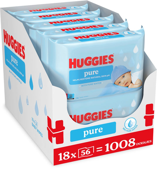 Huggies billendoekjes - pure 99% water - 18 x 56 stuks - 1008 doekjes - voordeelverpakking
