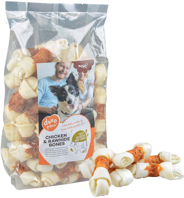 Duvo plus meat! snack kip runderhuid benen voor honden m-1kg